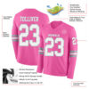 Custom Pink White-Gray Long Sleeve Authentic Football Jersey