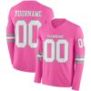 Custom Pink White-Gray Long Sleeve Authentic Football Jersey