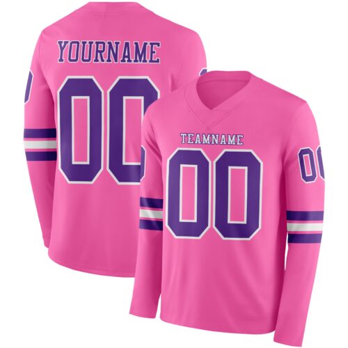 Custom Pink Purple-White Long Sleeve Authentic Football Jersey