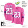 Custom Pink White-Purple Long Sleeve Authentic Football Jersey