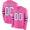 Custom Pink White-Purple Long Sleeve Authentic Football Jersey