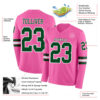 Custom Pink Green-White Long Sleeve Authentic Football Jersey