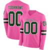 Custom Pink Green-White Long Sleeve Authentic Football Jersey