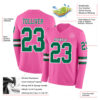 Custom Pink Kelly Green-White Long Sleeve Authentic Football Jersey