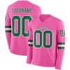 Custom Pink Kelly Green-White Long Sleeve Authentic Football Jersey