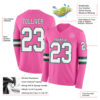 Custom Pink White=Kelly Green Long Sleeve Authentic Football Jersey