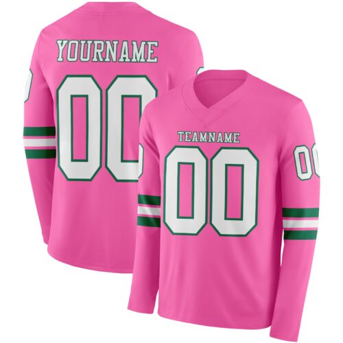 LongSleeve0844 Custom Pink White=Kelly Green Long Sleeve Authentic Football Jersey