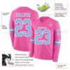 Custom Pink Light Blue-White Long Sleeve Authentic Football Jersey