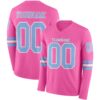 Custom Pink Light Blue-White Long Sleeve Authentic Football Jersey