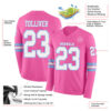Custom Pink White-Light Blue Long Sleeve Authentic Football Jersey
