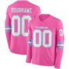 Custom Pink White-Light Blue Long Sleeve Authentic Football Jersey