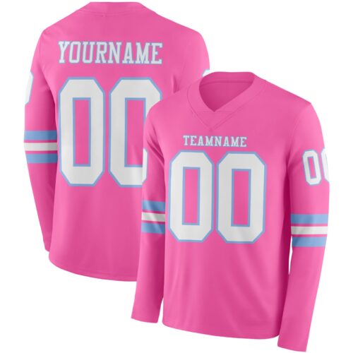 LongSleeve0846 Custom Pink White-Light Blue Long Sleeve Authentic Football Jersey