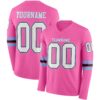 Custom Pink White Black-Light Blue Long Sleeve Authentic Football Jersey