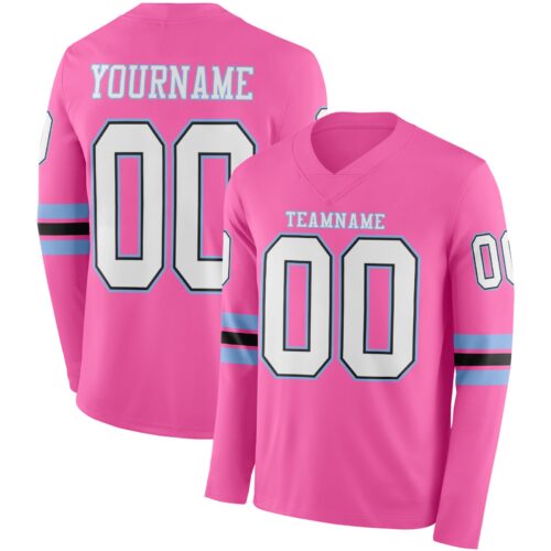LongSleeve0847 Custom Pink White Black-Light Blue Long Sleeve Authentic Football Jersey