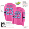 Custom Pink Light Blue-Black Long Sleeve Authentic Football Jersey