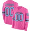 Custom Pink Light Blue-Black Long Sleeve Authentic Football Jersey