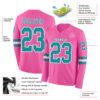 Custom Pink Teal-White Long Sleeve Authentic Football Jersey