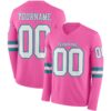 Custom Pink White-Teal Long Sleeve Authentic Football Jersey