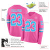 Custom Pink Sky Blue-White Long Sleeve Authentic Football Jersey