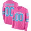 Custom Pink Sky Blue-White Long Sleeve Authentic Football Jersey