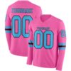Custom Pink Sky Blue-Black Long Sleeve Authentic Football Jersey