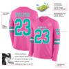 Custom Pink Aqua-White Long Sleeve Authentic Football Jersey