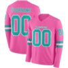 Custom Pink Aqua-White Long Sleeve Authentic Football Jersey