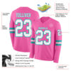Custom Pink White-Aqua Long Sleeve Authentic Football Jersey