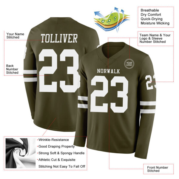 Custom Olive White Long Sleeve Salute To Service Authentic Football Jersey