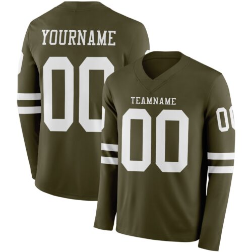 Custom Olive White Long Sleeve Salute To Service Authentic Football Jersey