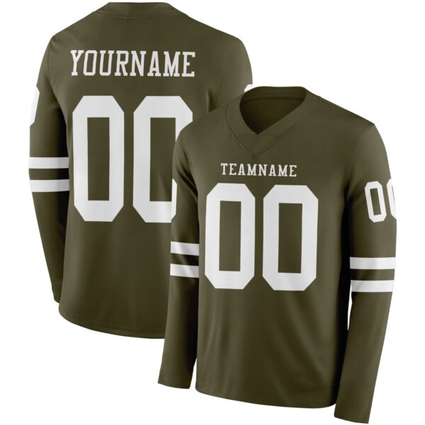 Custom Olive White Long Sleeve Salute To Service Authentic Football Jersey
