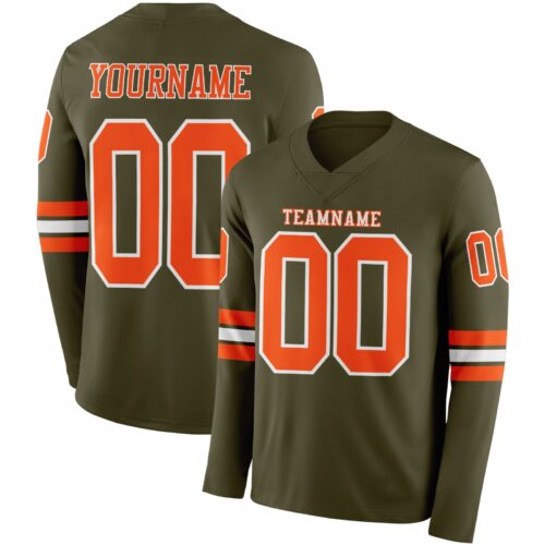 LongSleeve0857 Custom Olive Orange-White Long Sleeve Salute To Service Authentic Football Jersey