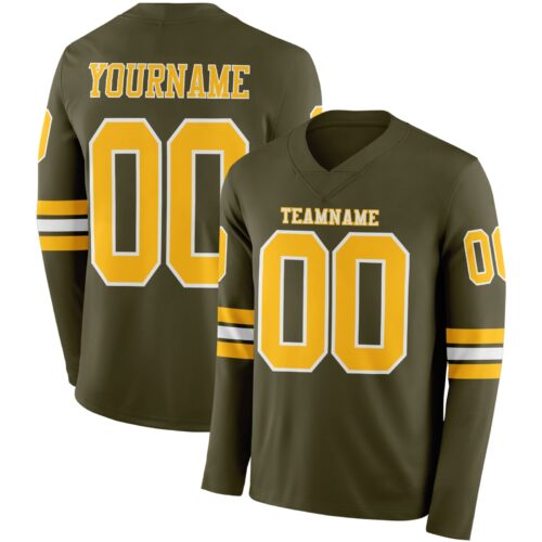 LongSleeve0858 Custom Olive Gold-White Long Sleeve Salute To Service Authentic Football Jersey
