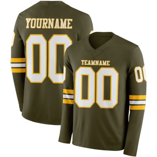 LongSleeve0859 Custom Olive White-Gold Long Sleeve Salute To Service Authentic Football Jersey
