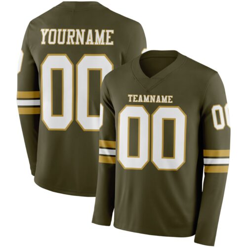 LongSleeve0860 Custom Olive White-Old Gold Long Sleeve Salute To Service Authentic Football Jersey