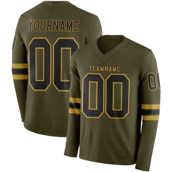Custom Olive Black-Old Gold Long Sleeve Salute To Service Authentic Football Jersey