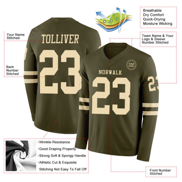 Custom Olive Cream Long Sleeve Salute To Service Authentic Football Jersey