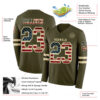 Custom Olive Vintage USA Flag-Cream Long Sleeve Salute To Service Authentic Football Jersey