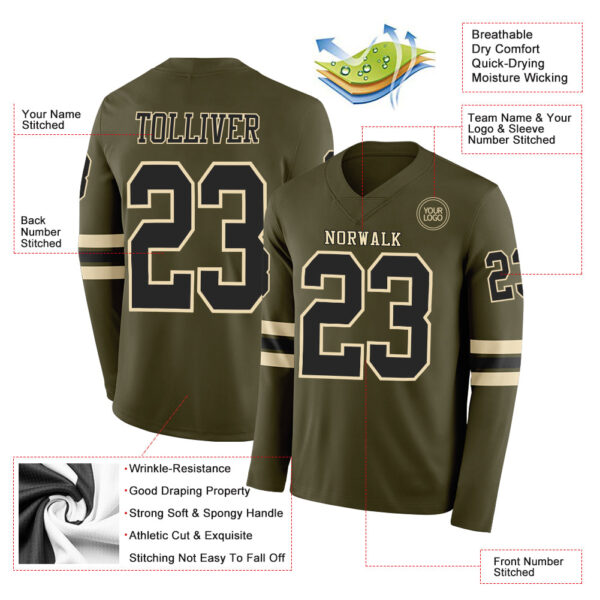 Custom Olive Black-Cream Long Sleeve Salute To Service Authentic Football Jersey