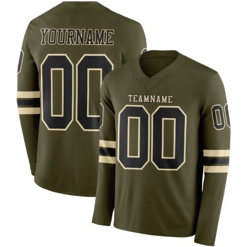 LongSleeve0864 Custom Olive Black-Cream Long Sleeve Salute To Service Authentic Football Jersey