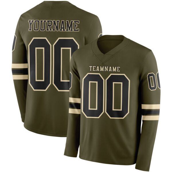Custom Olive Black-Cream Long Sleeve Salute To Service Authentic Football Jersey