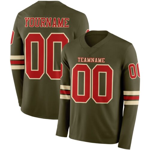 LongSleeve0865 Custom Olive Red-Cream Long Sleeve Salute To Service Authentic Football Jersey