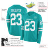 Custom Aqua White Long Sleeve Authentic Football Jersey