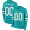 Custom Aqua White Long Sleeve Authentic Football Jersey