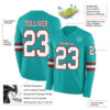 Custom Aqua White-Red Long Sleeve Authentic Football Jersey