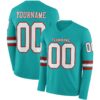 Custom Aqua White-Red Long Sleeve Authentic Football Jersey