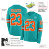 Custom Aqua Orange-White Long Sleeve Authentic Football Jersey