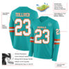 Custom Aqua White-Orange Long Sleeve Authentic Football Jersey