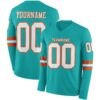 Custom Aqua White-Orange Long Sleeve Authentic Football Jersey