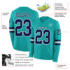 Custom Aqua Navy-White Long Sleeve Authentic Football Jersey